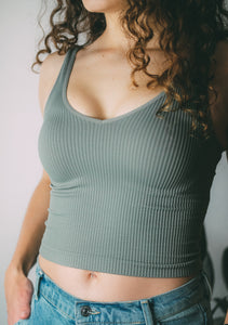 Ribbed Crop Top with V-Neck